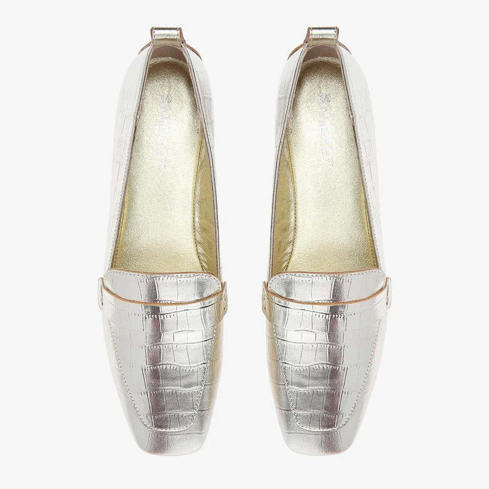 Alessandra Gold Croc embossed Leather Loafer