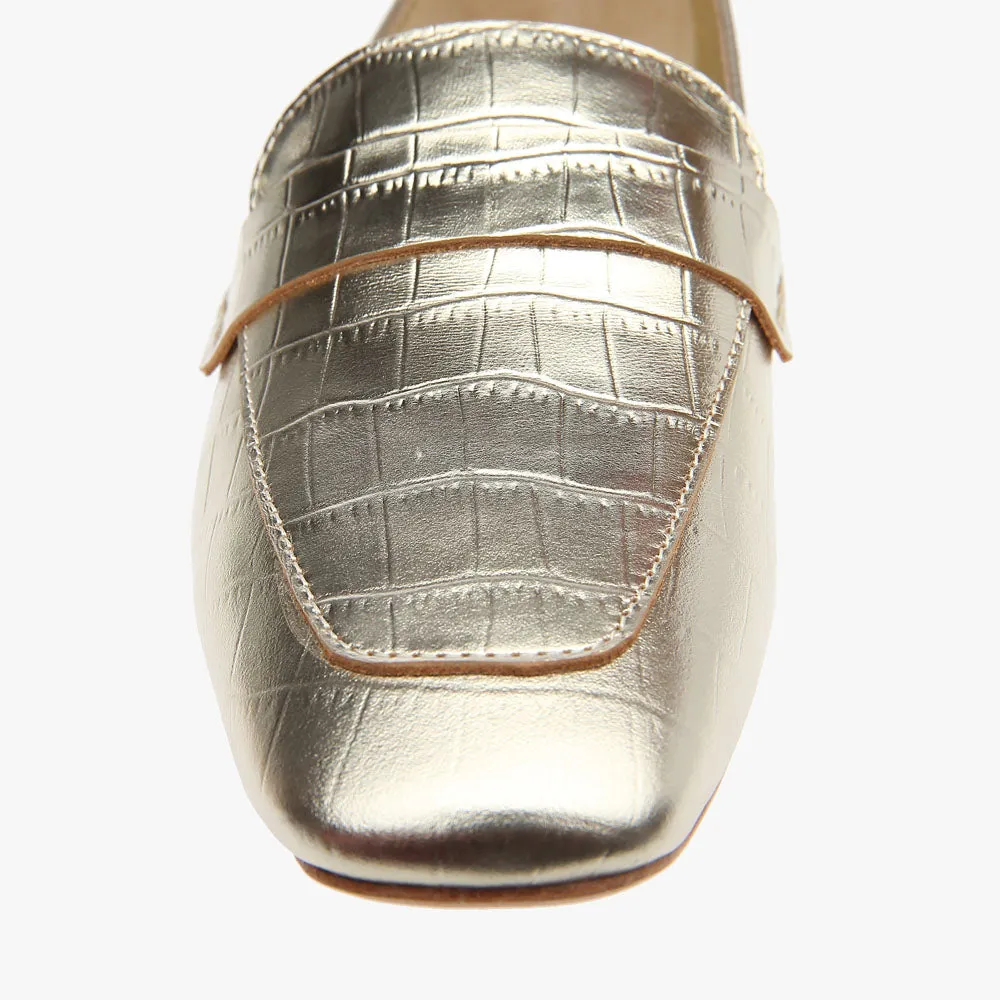 Alessandra Gold Croc embossed Leather Loafer