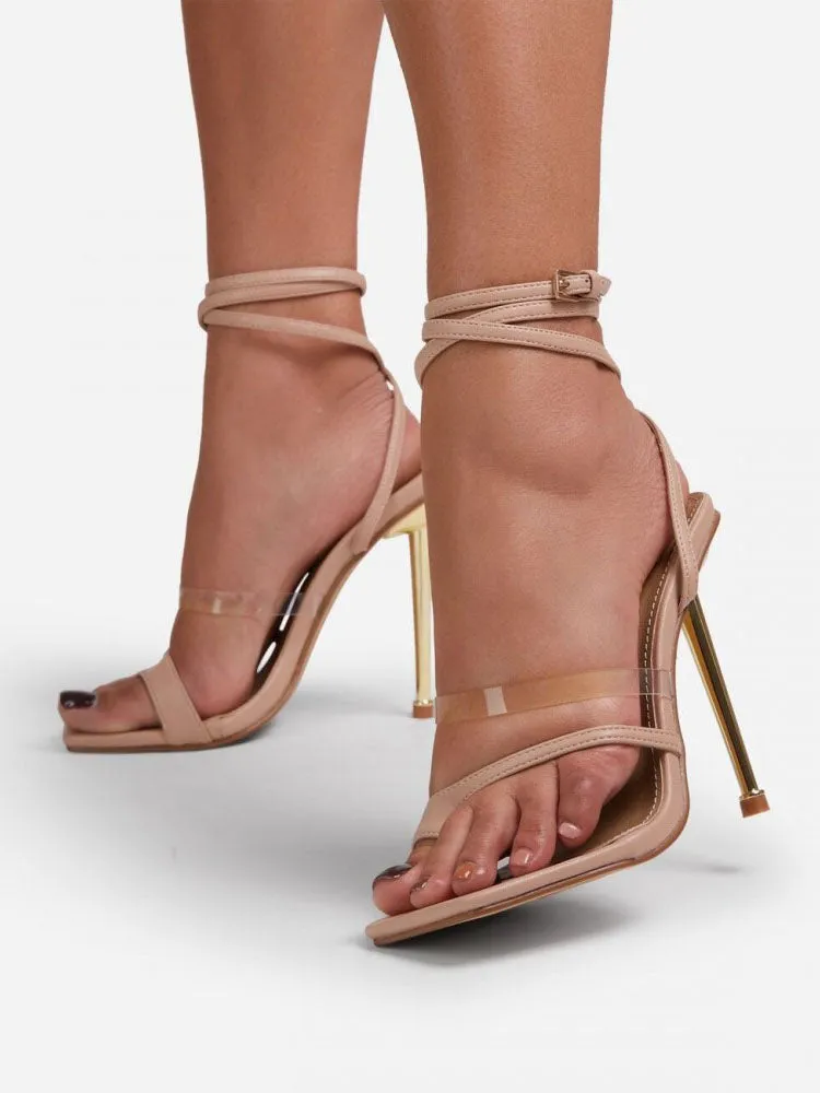 Amozae-Square Toe Ankle Strap Metallic Heels