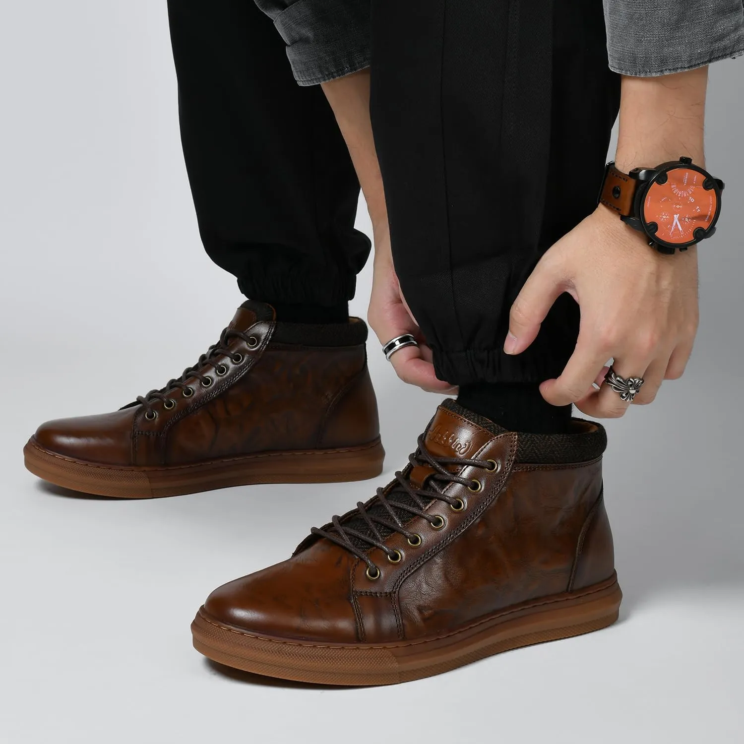 Arkbird Mens Leather Sneaker Fashion Classic Casual Chukka Ankle Boots for Men