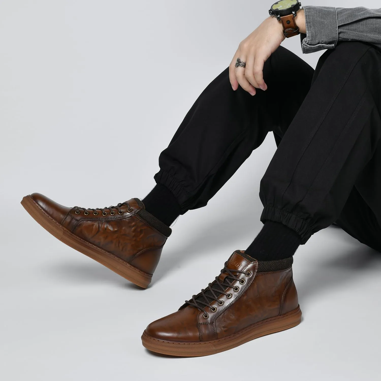 Arkbird Mens Leather Sneaker Fashion Classic Casual Chukka Ankle Boots for Men