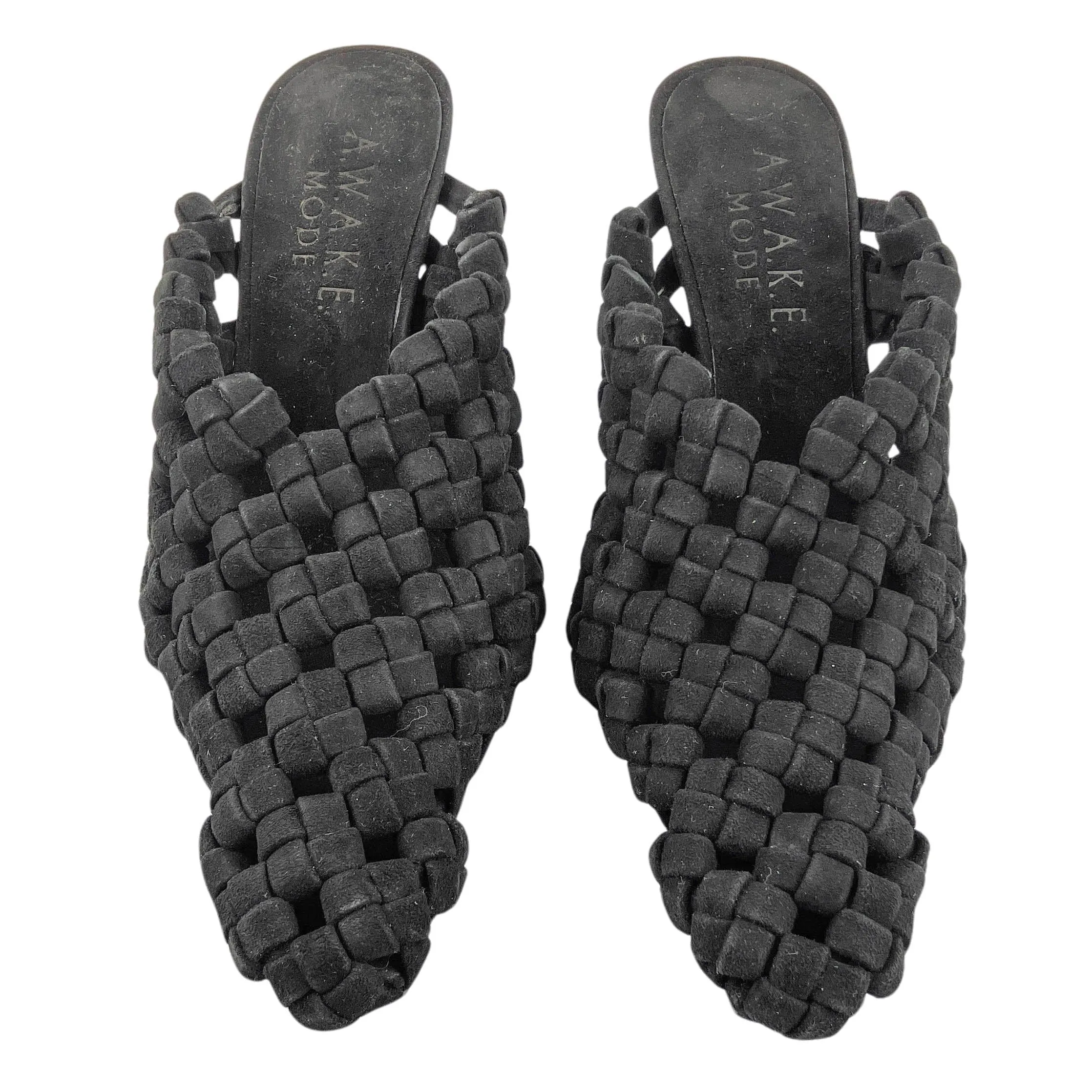 A.W.A.K.E. Mode Regina Weaved Mules in Black
