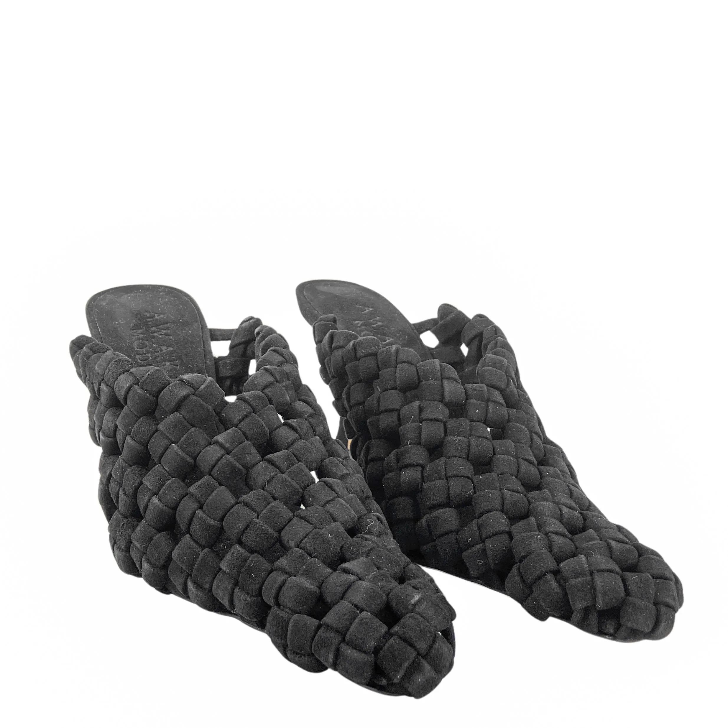 A.W.A.K.E. Mode Regina Weaved Mules in Black