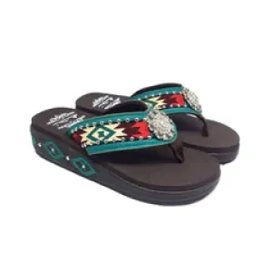 Aztec Embroidered Wedge Flip-Flop