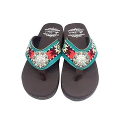 Aztec Embroidered Wedge Flip-Flop