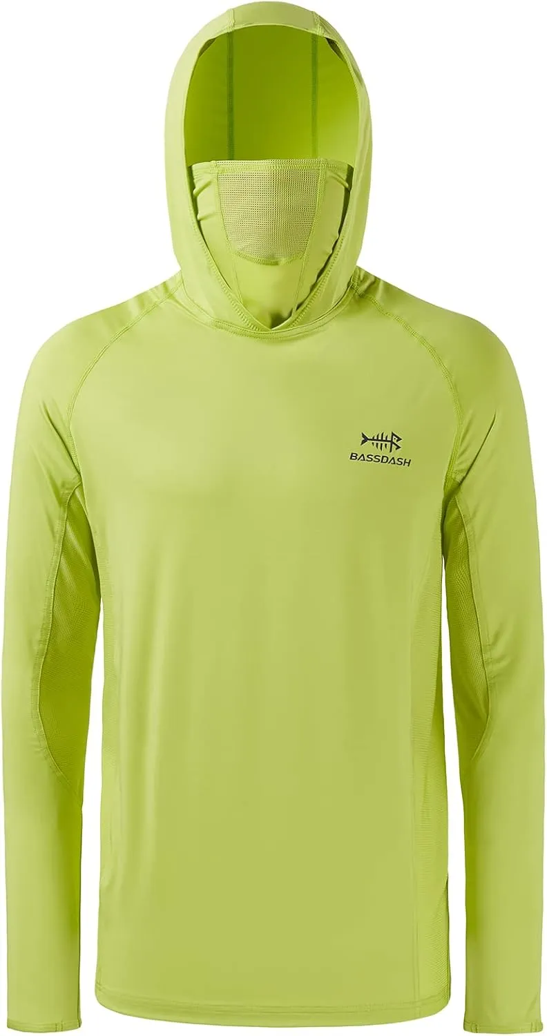 BASSDASH UPF 50  Men??s Long Sleeve Fishing Shirt with Mask UV Neck Gaiter Hoodie