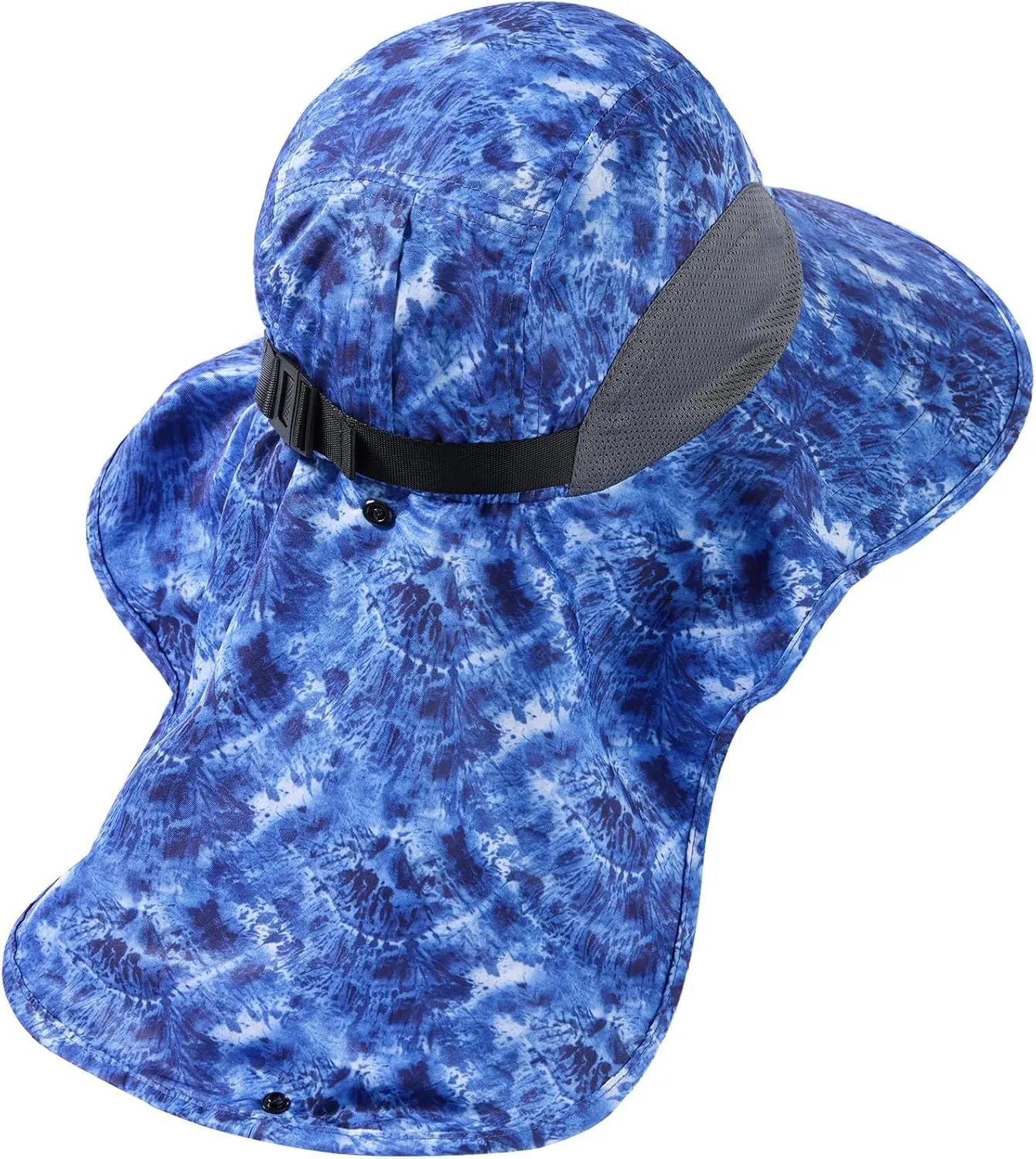 BASSDASH UPF 50  Unisex Water Resistant Wide Brim Sun Hat with Large Neck Flap Ponytail Fishing Hat for Men Women