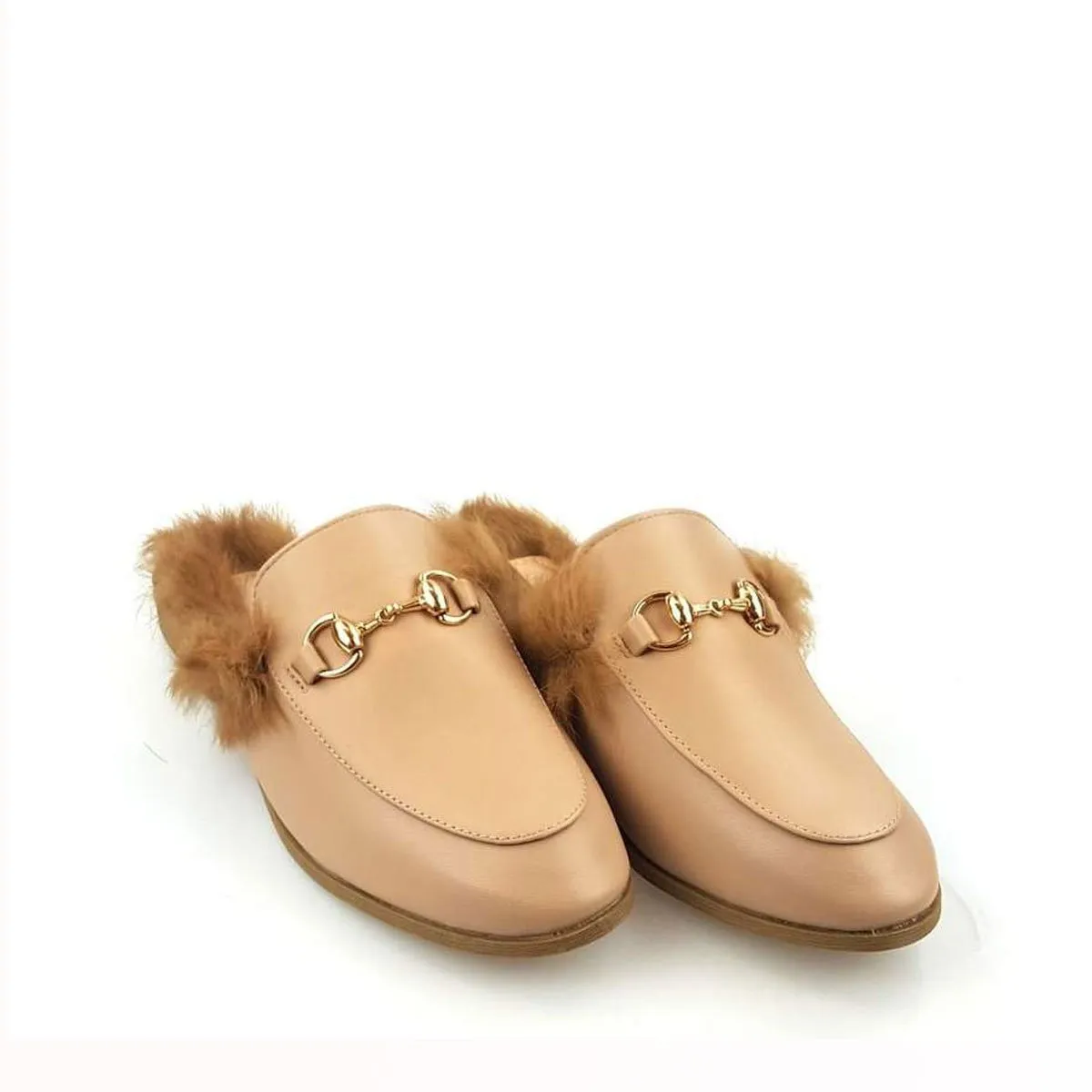 Cherri Fur Mule Gold Trim
