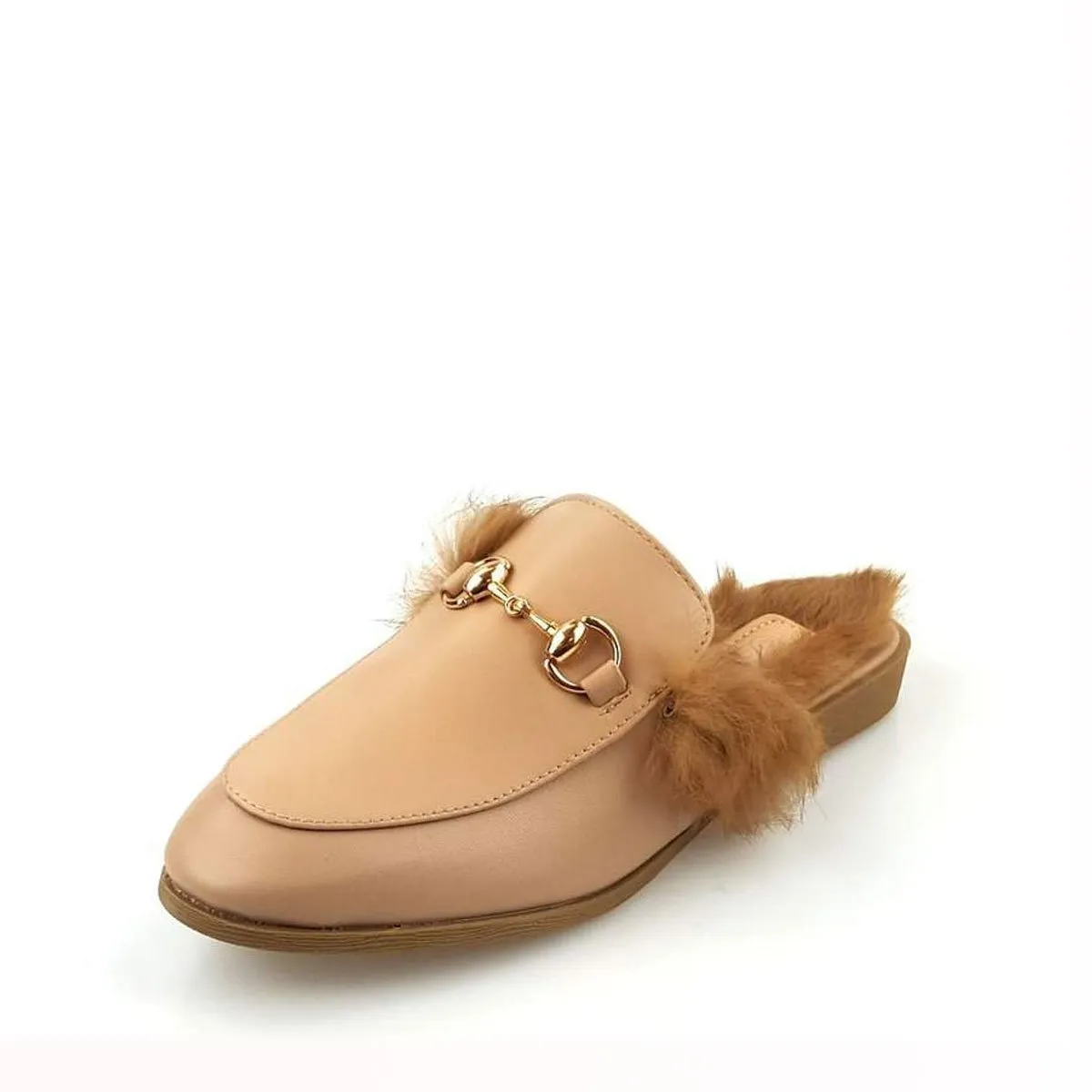 Cherri Fur Mule Gold Trim