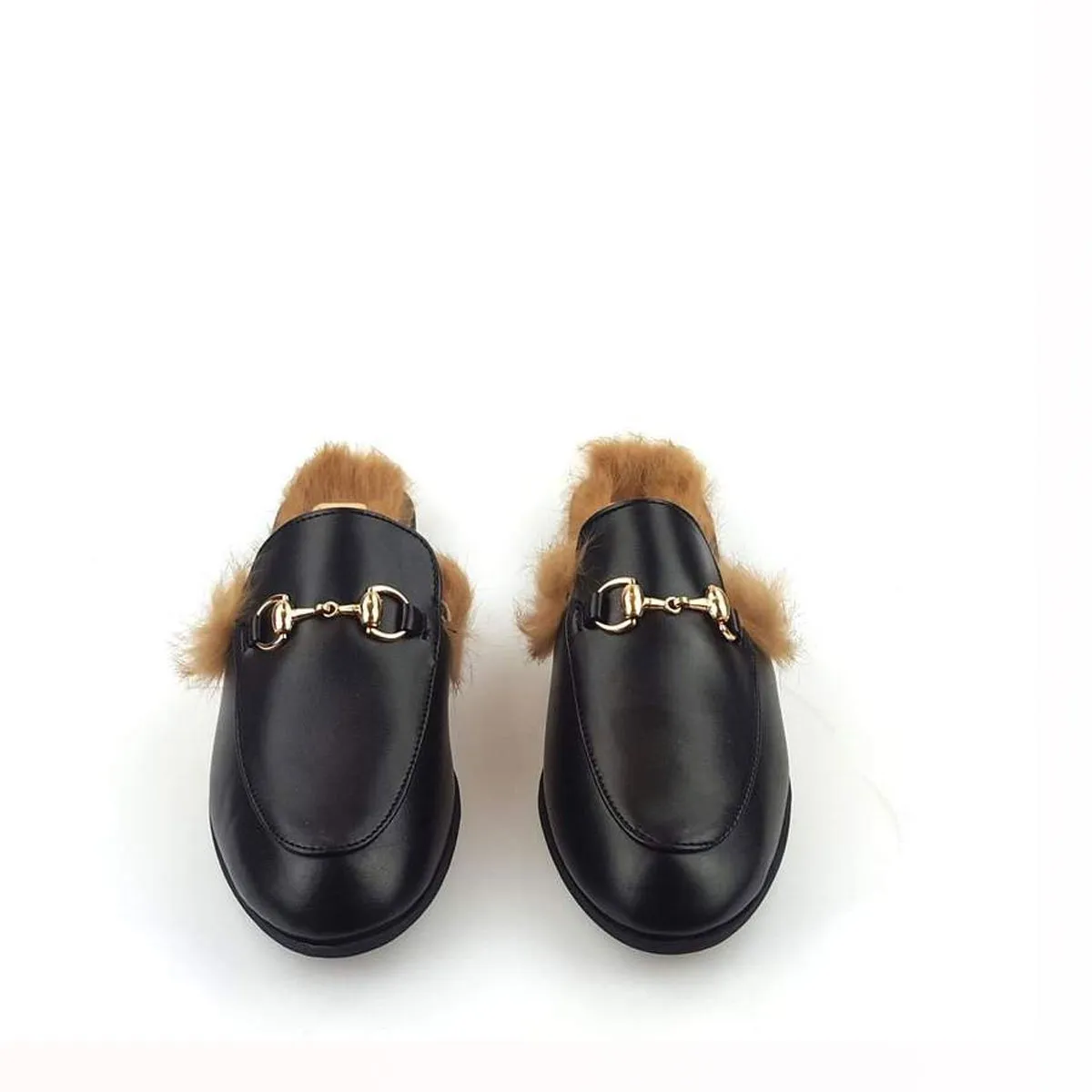 Cherri Fur Mule Gold Trim