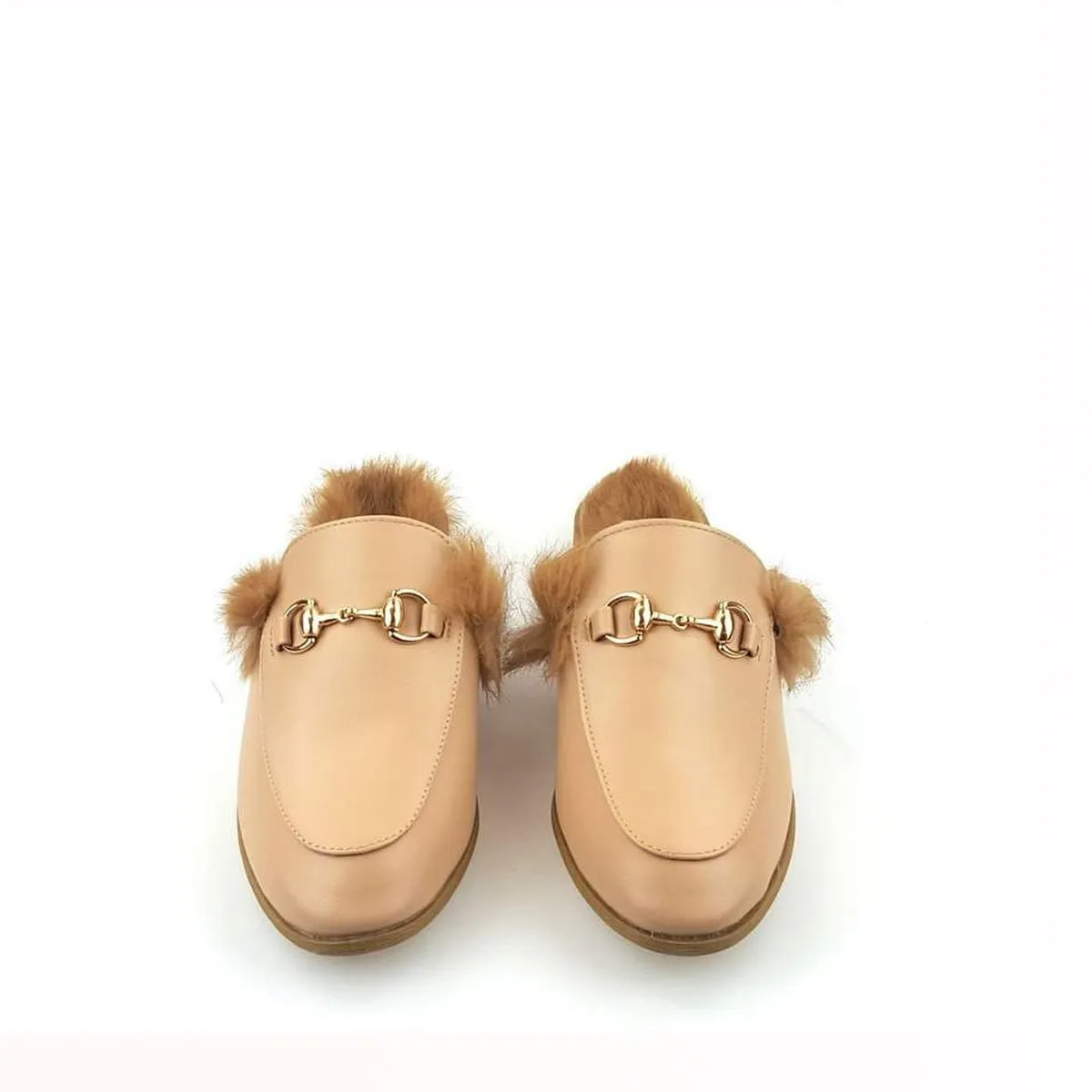 Cherri Fur Mule Gold Trim