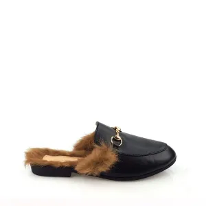 Cherri Fur Mule Gold Trim