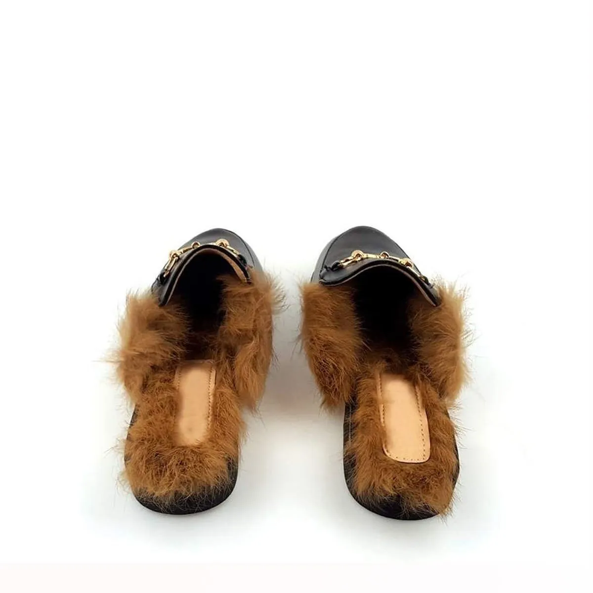 Cherri Fur Mule Gold Trim