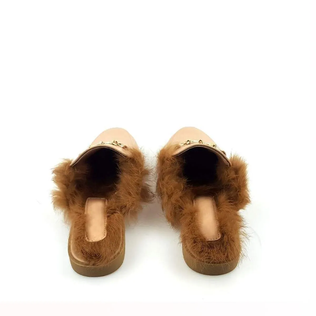 Cherri Fur Mule Gold Trim