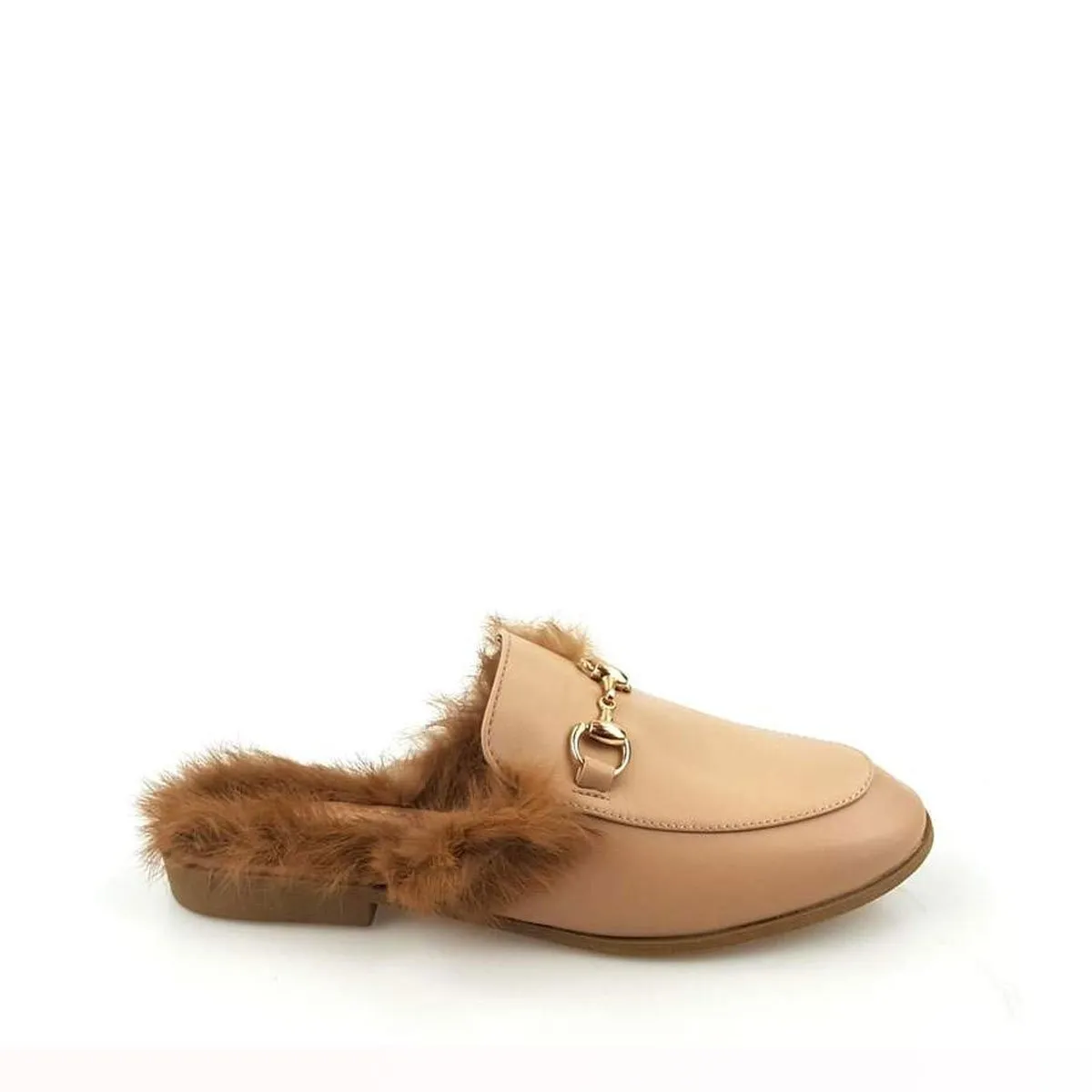 Cherri Fur Mule Gold Trim