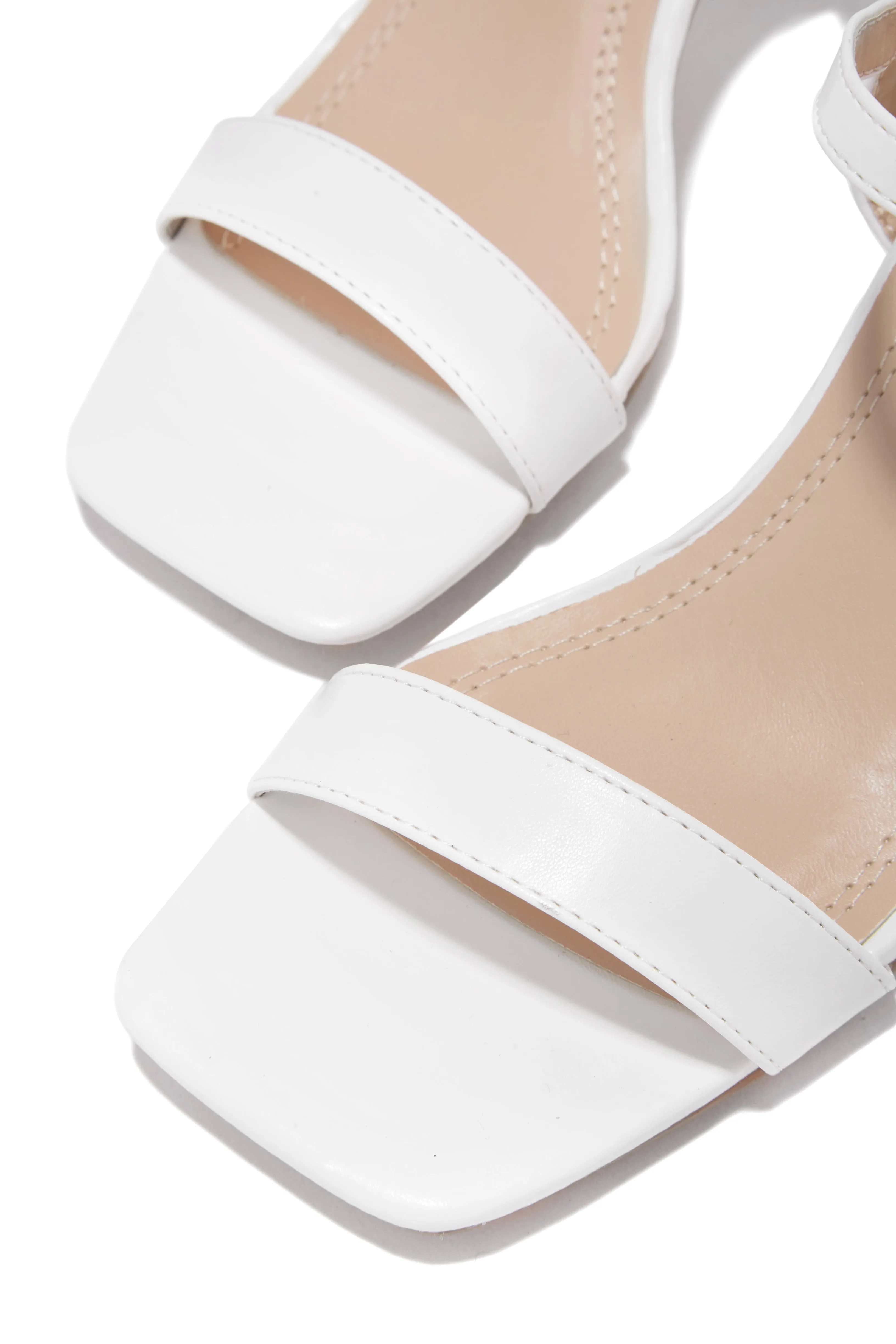 Deryna Ankle Strap Block Heels - White