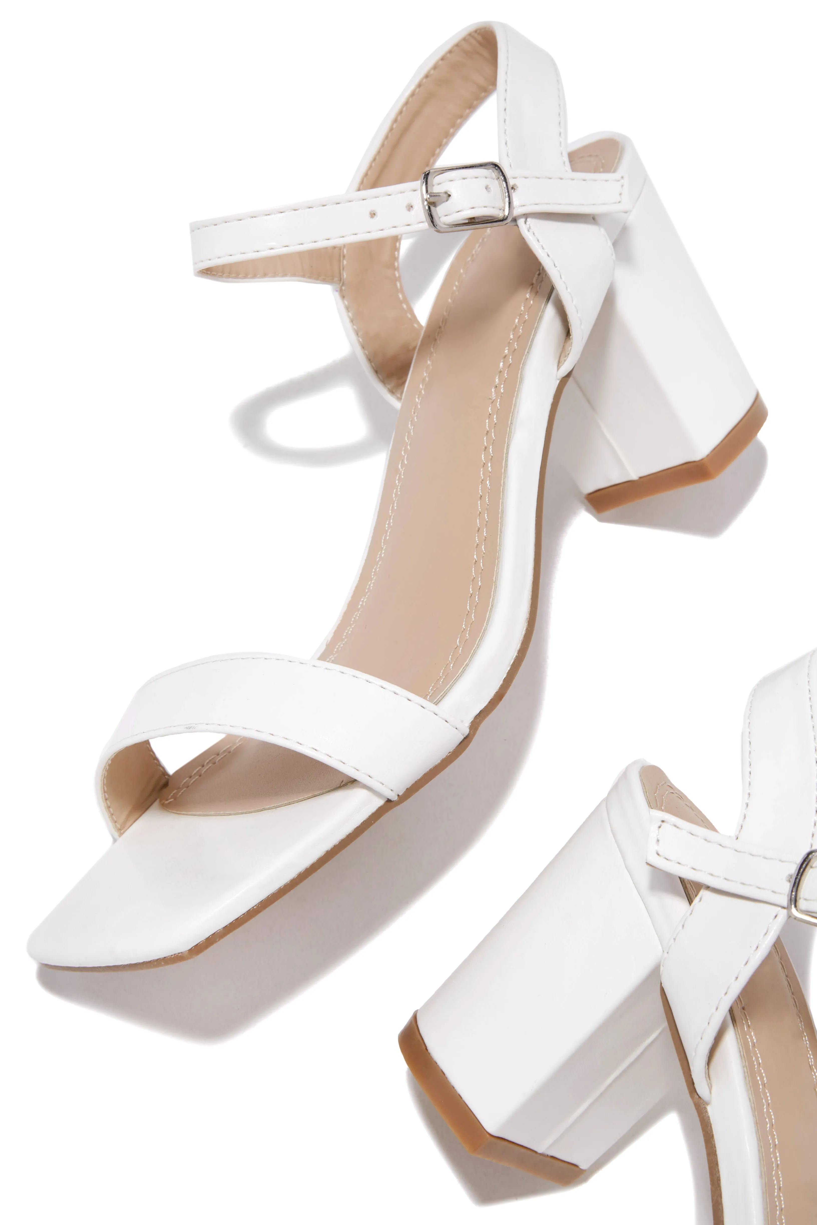 Deryna Ankle Strap Block Heels - White