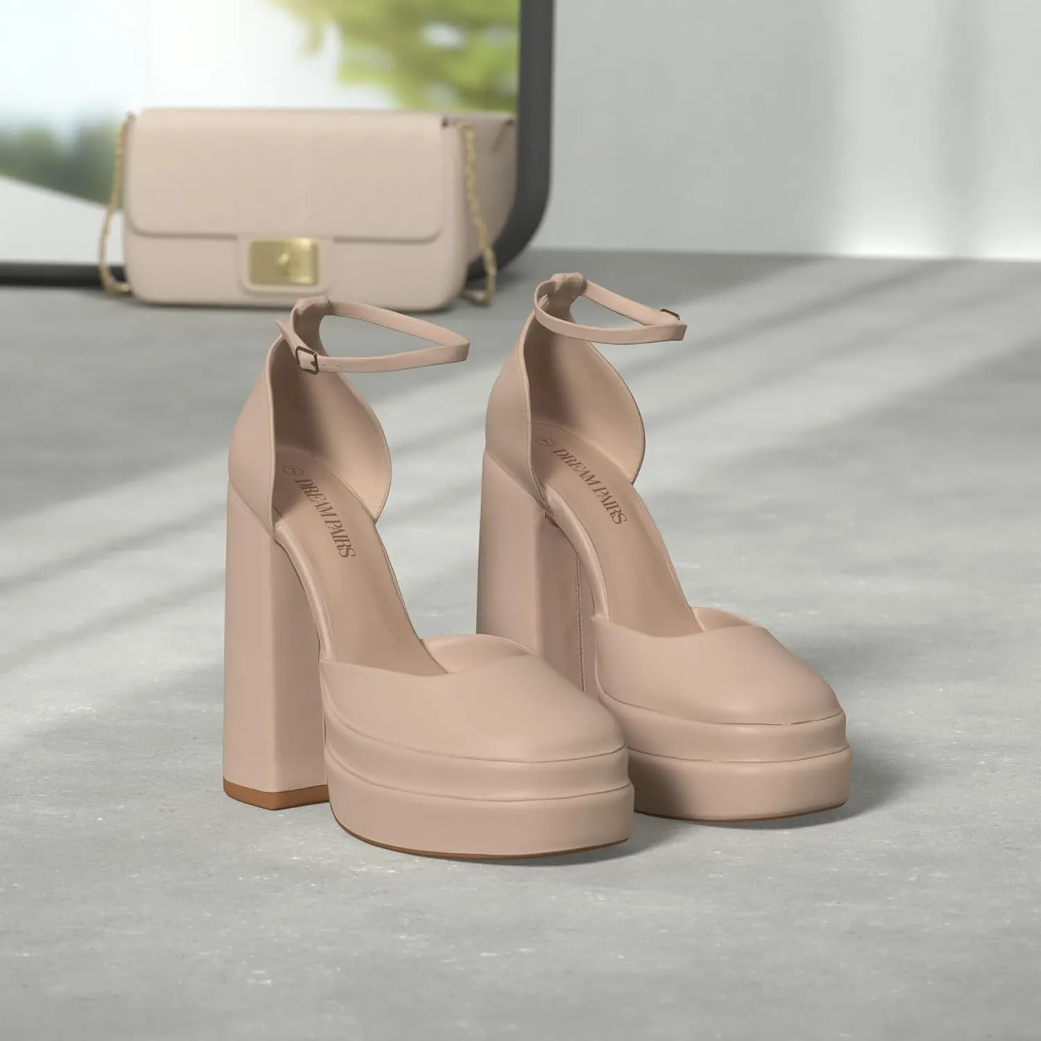 DREAM PAIRS Womens High Chunky Platform Closed Toe Block Heels Square Toe Ankle Strap Dress Wedding Party Pumps Shoes Aurelia