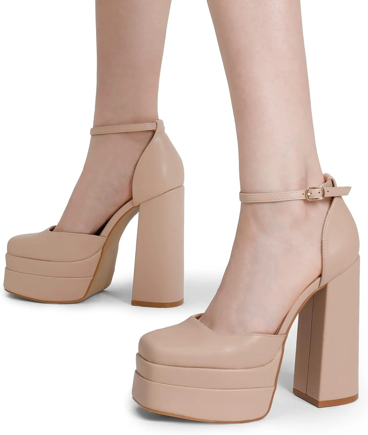 DREAM PAIRS Womens High Chunky Platform Closed Toe Block Heels Square Toe Ankle Strap Dress Wedding Party Pumps Shoes Aurelia