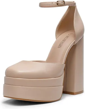DREAM PAIRS Womens High Chunky Platform Closed Toe Block Heels Square Toe Ankle Strap Dress Wedding Party Pumps Shoes Aurelia