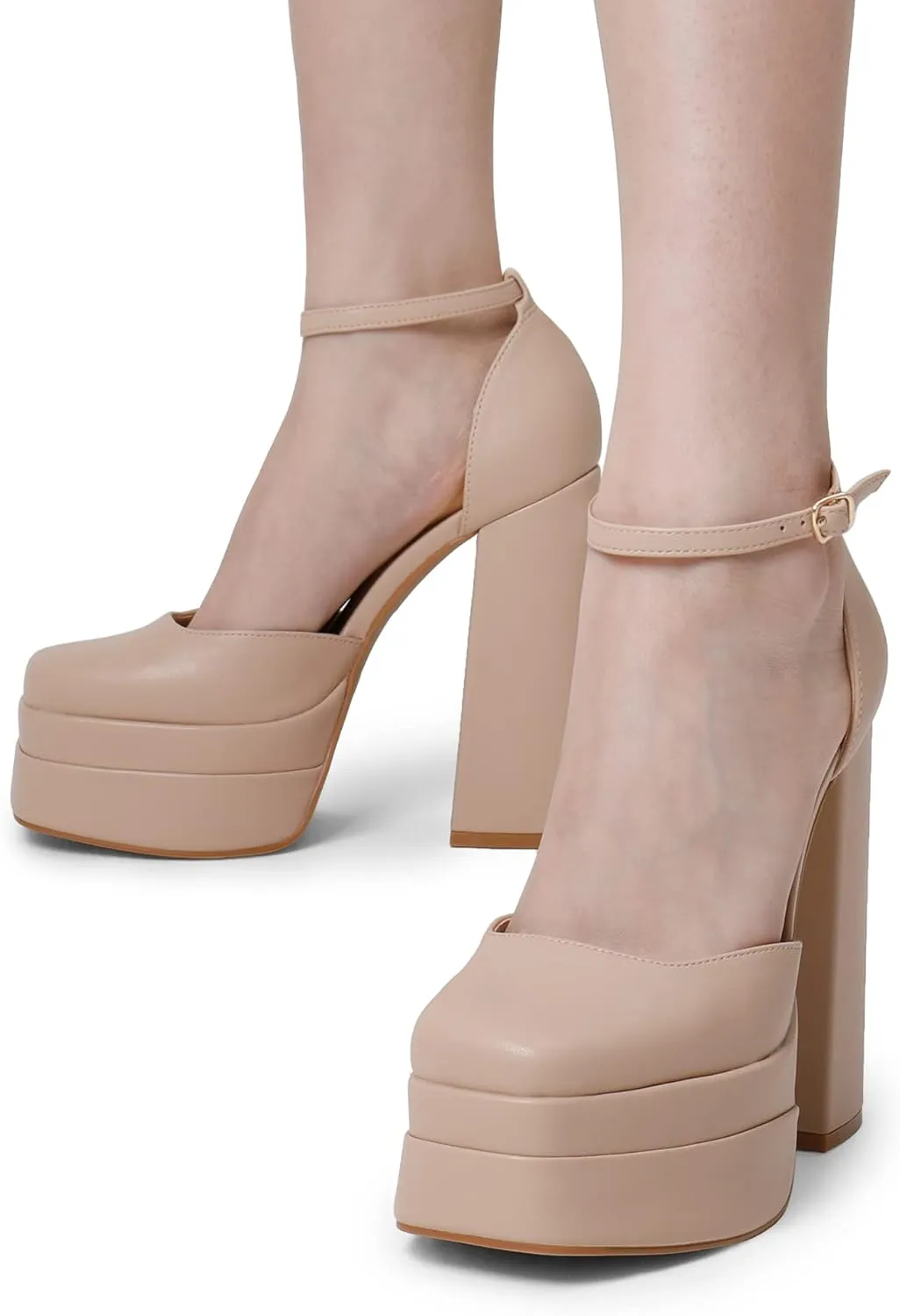 DREAM PAIRS Womens High Chunky Platform Closed Toe Block Heels Square Toe Ankle Strap Dress Wedding Party Pumps Shoes Aurelia