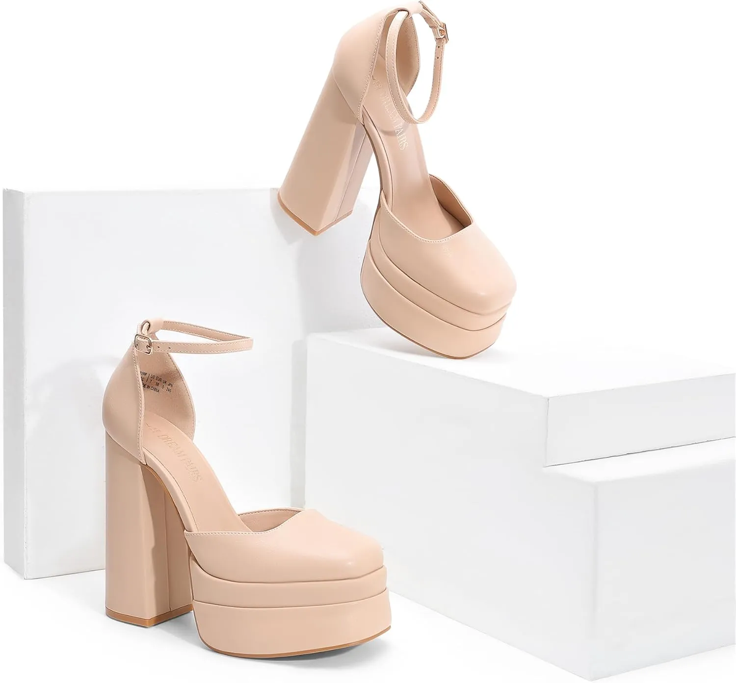 DREAM PAIRS Womens High Chunky Platform Closed Toe Block Heels Square Toe Ankle Strap Dress Wedding Party Pumps Shoes Aurelia