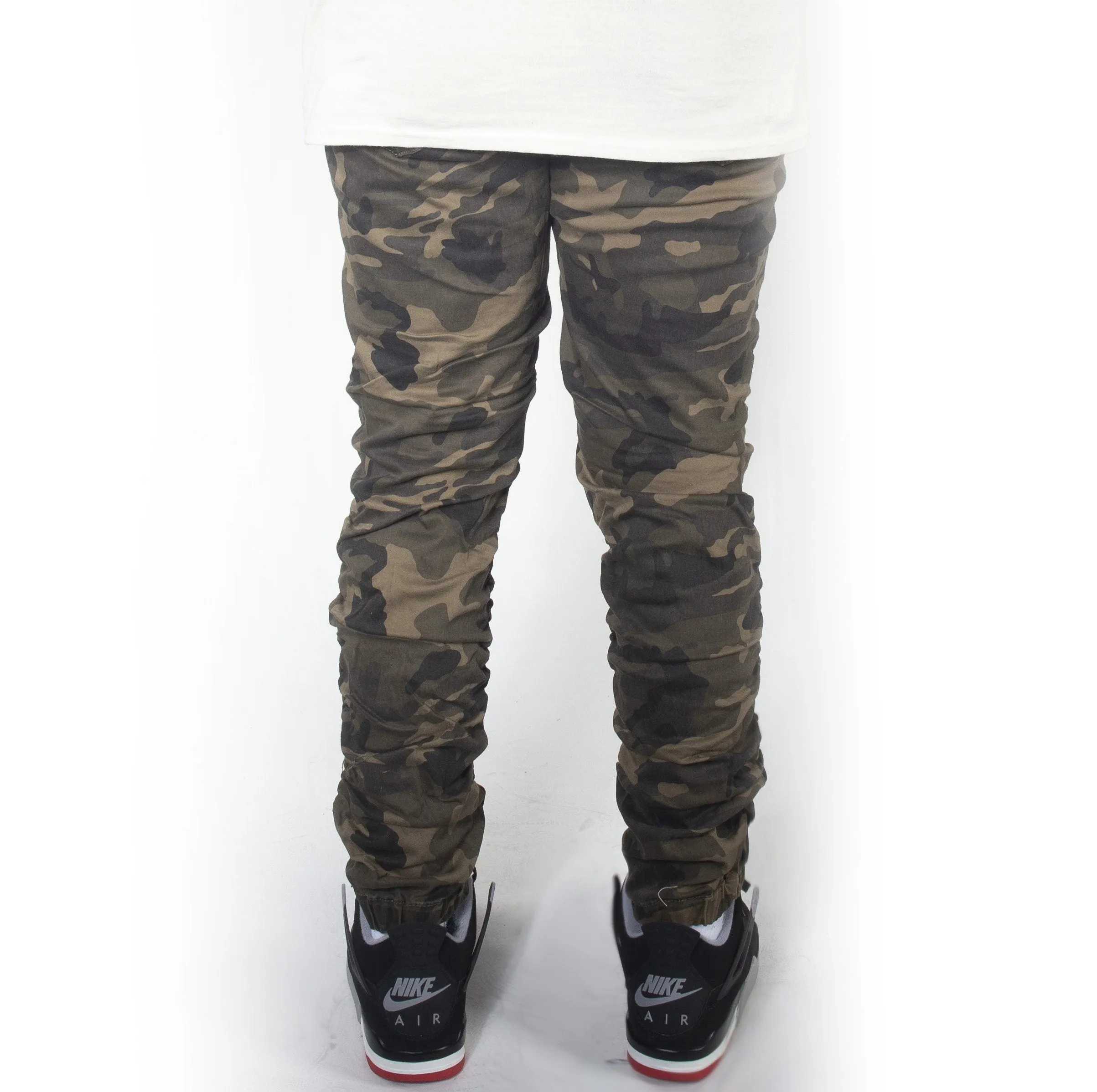 Green Camo Twill Bungee Jogger Pants JG882