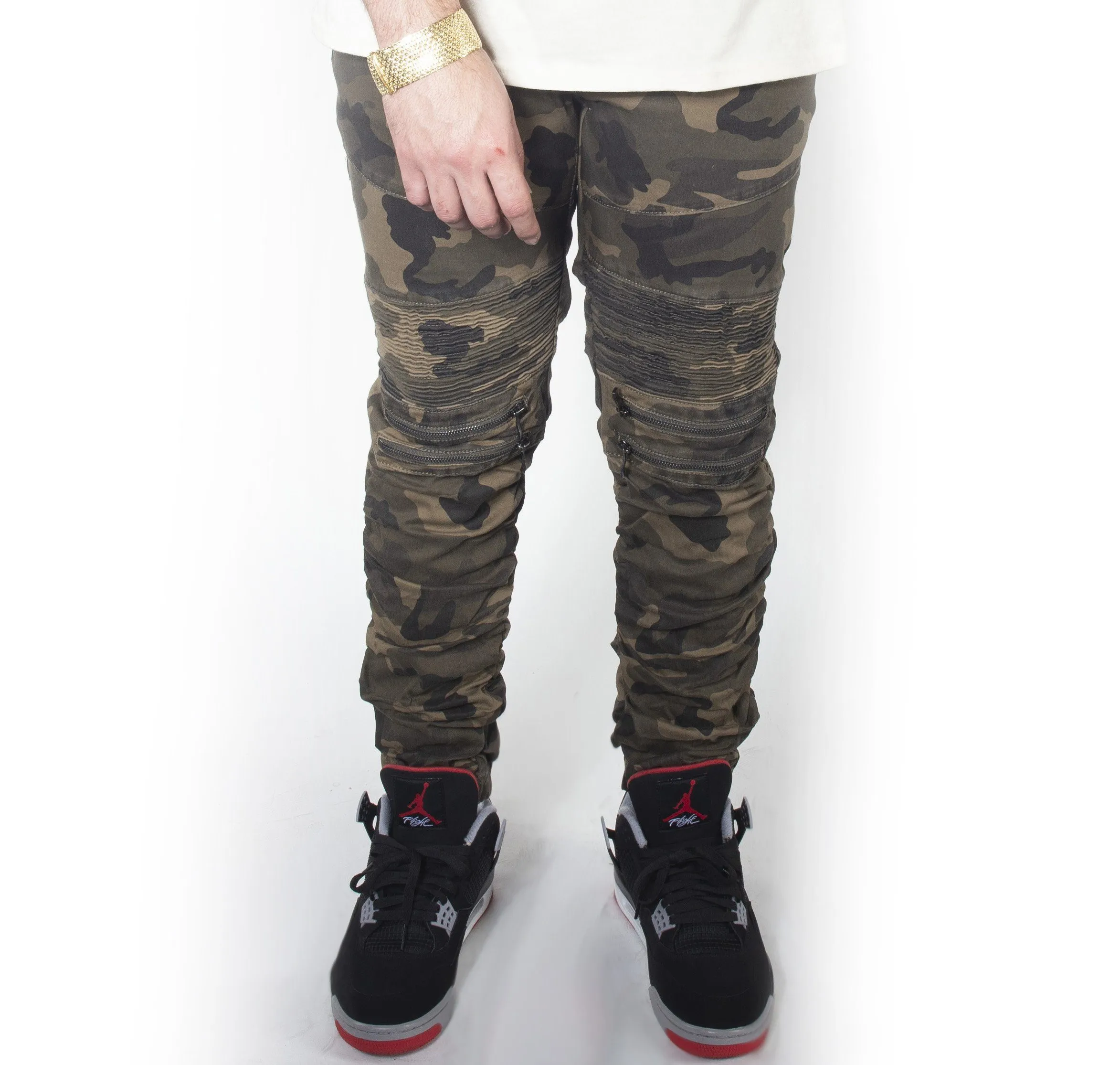 Green Camo Twill Bungee Jogger Pants JG882