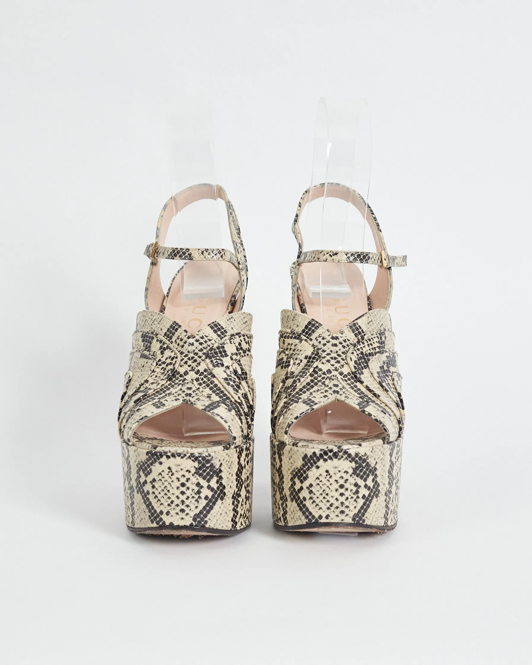 Gucci 'keyla' python print platform heels, cream & black, 40