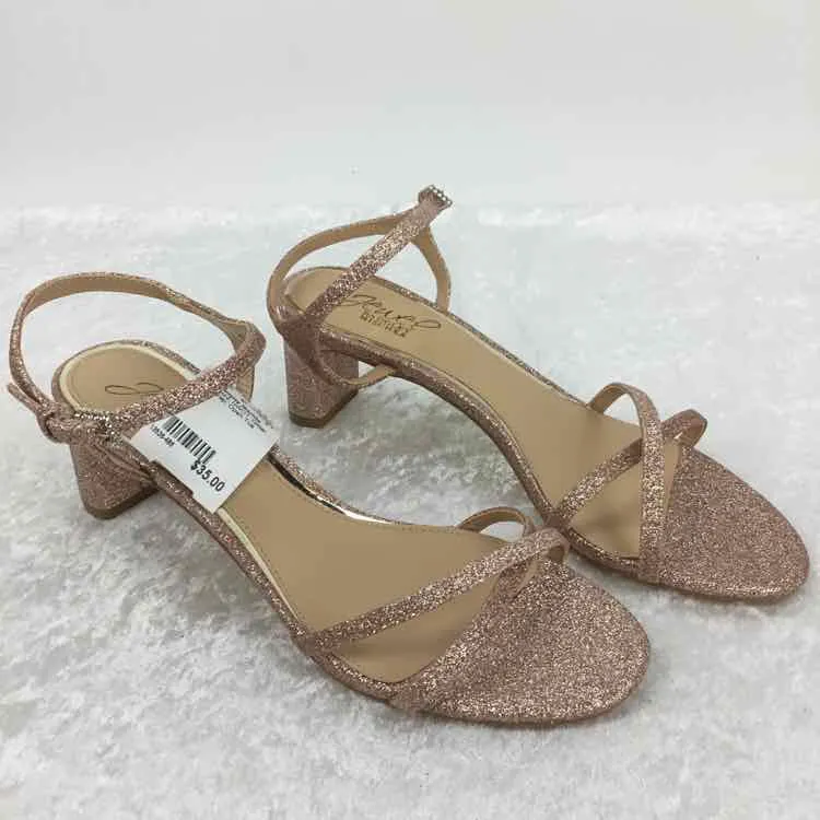 Jewel Badgley Mischka Women Size 8 Rose Gold NWOT Glitter ankle strap Heels