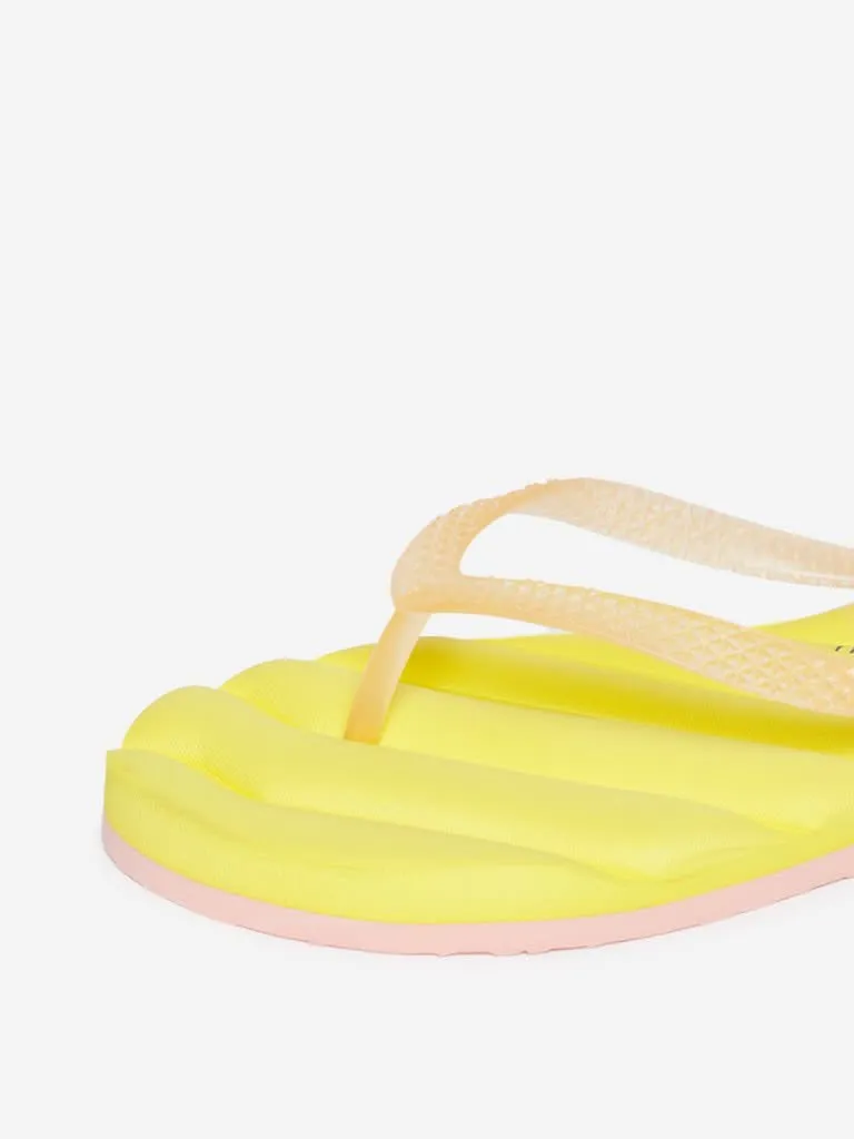Luna Blu Yellow Textured Flip-Flops