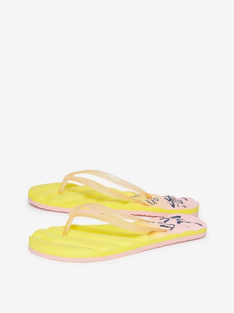 Luna Blu Yellow Textured Flip-Flops