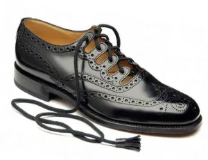 Men's Scottish Black Synthetic Leather Ghillie Brogues Kilt Shoes