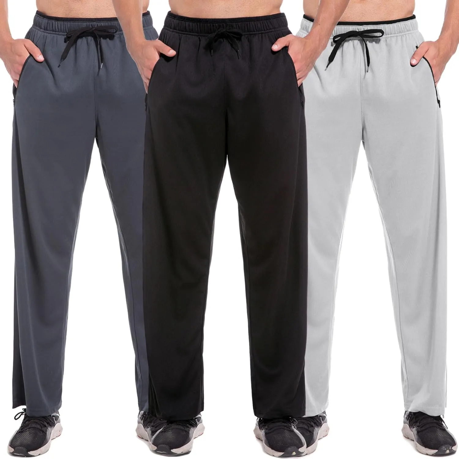 Mens Sweatpants with Zipper Pockets Open Bottom Athletic Pants for Workout,Running,Training,Jogging,Gym