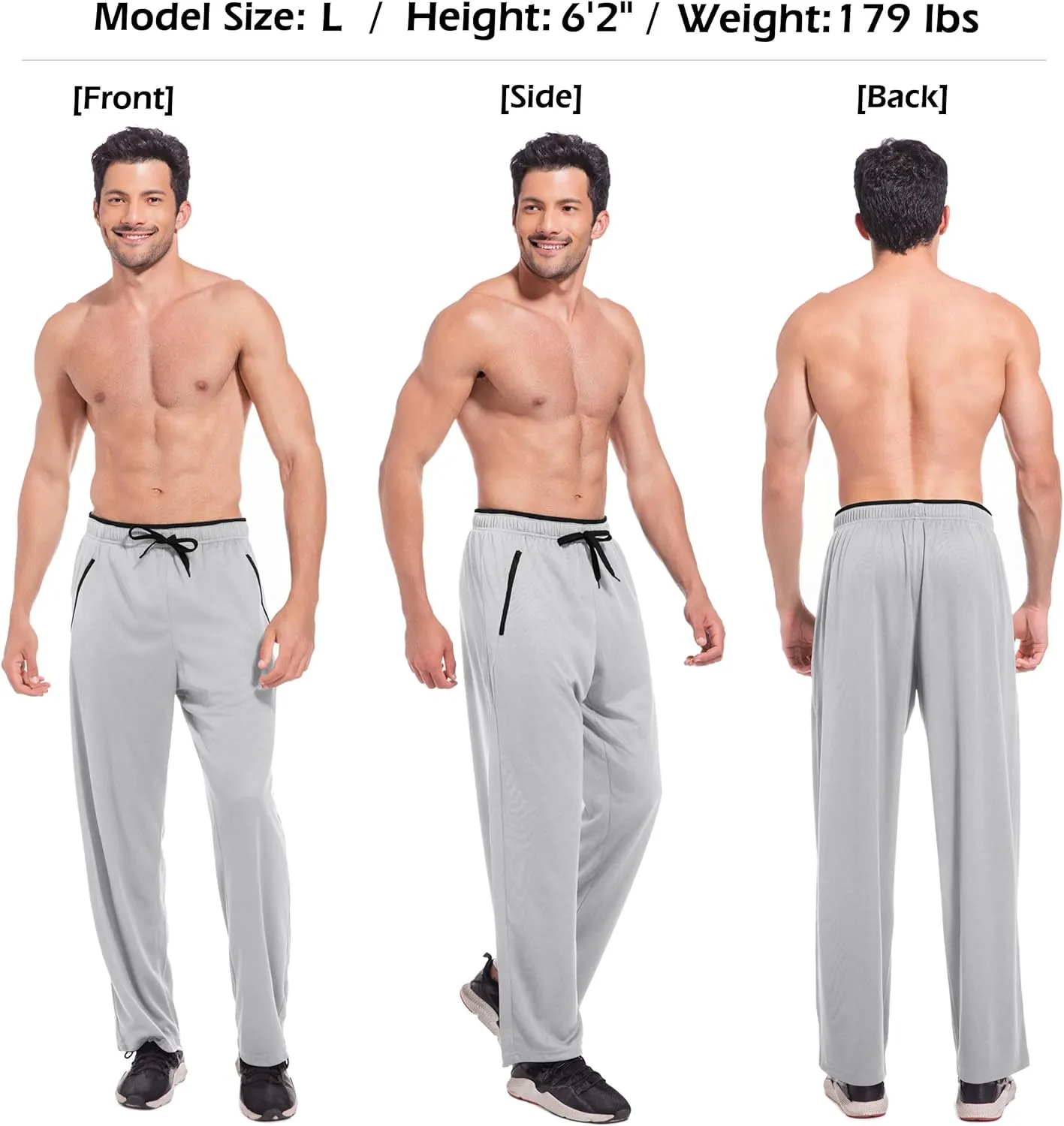 Mens Sweatpants with Zipper Pockets Open Bottom Athletic Pants for Workout,Running,Training,Jogging,Gym