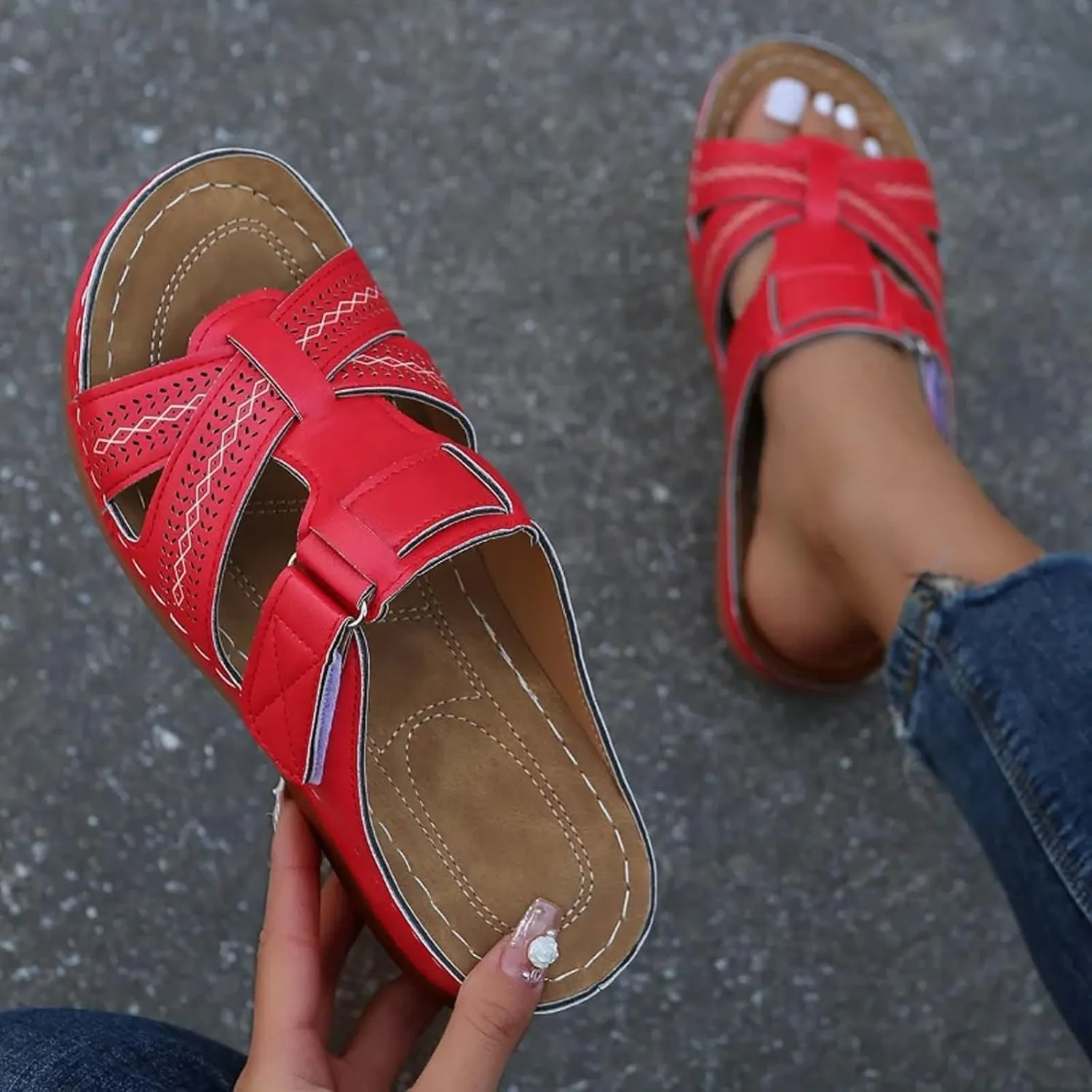 Orthopedic Sandals for Women Arch Support Slide Wedge Sandals Open Toe Slip On Platforms Comfortable Walking Shoes