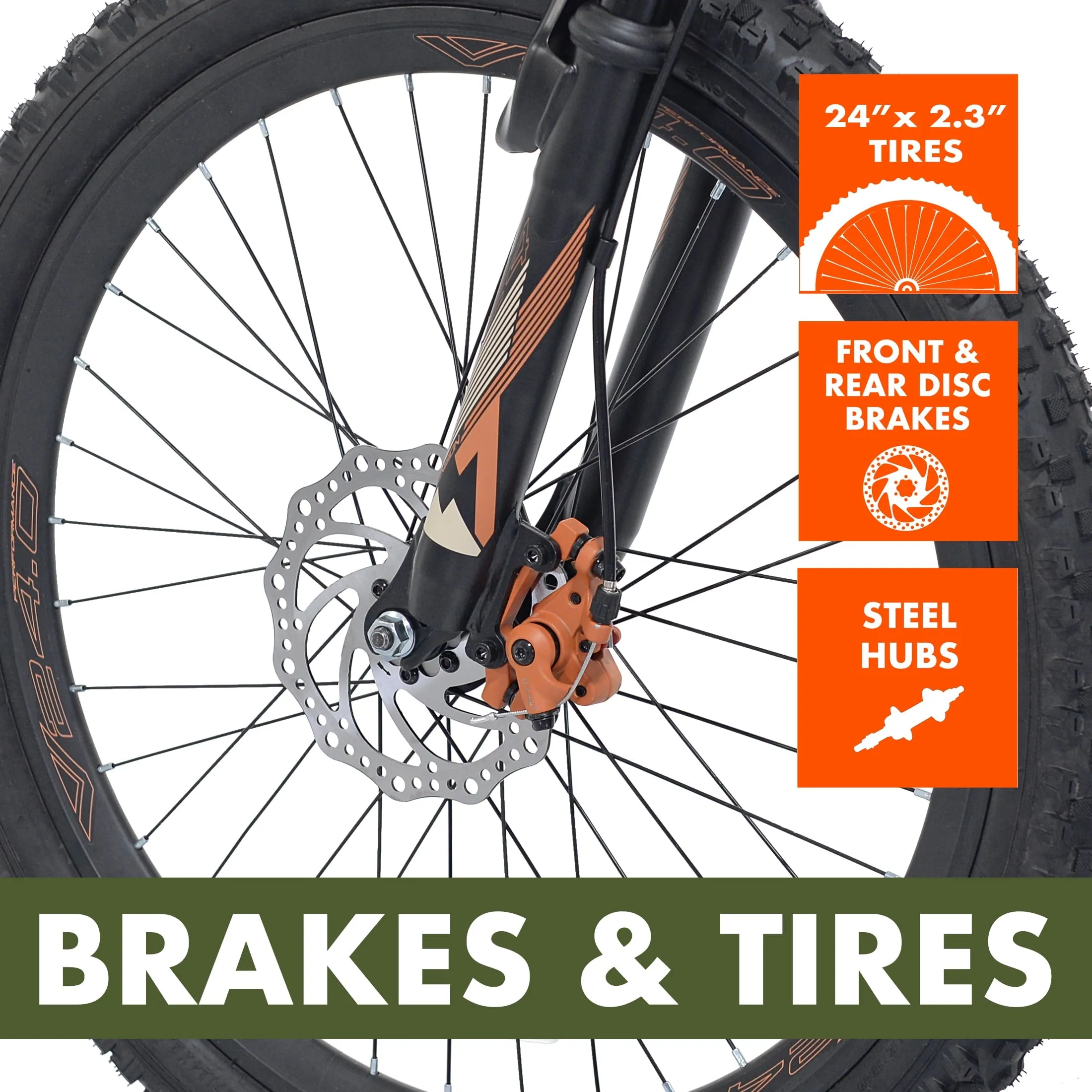 Ozark Trail Glide Mountain Bike, 24" Wheels, 8 Speed, Black, Fits Riders 4'6" - 5'6", Teen