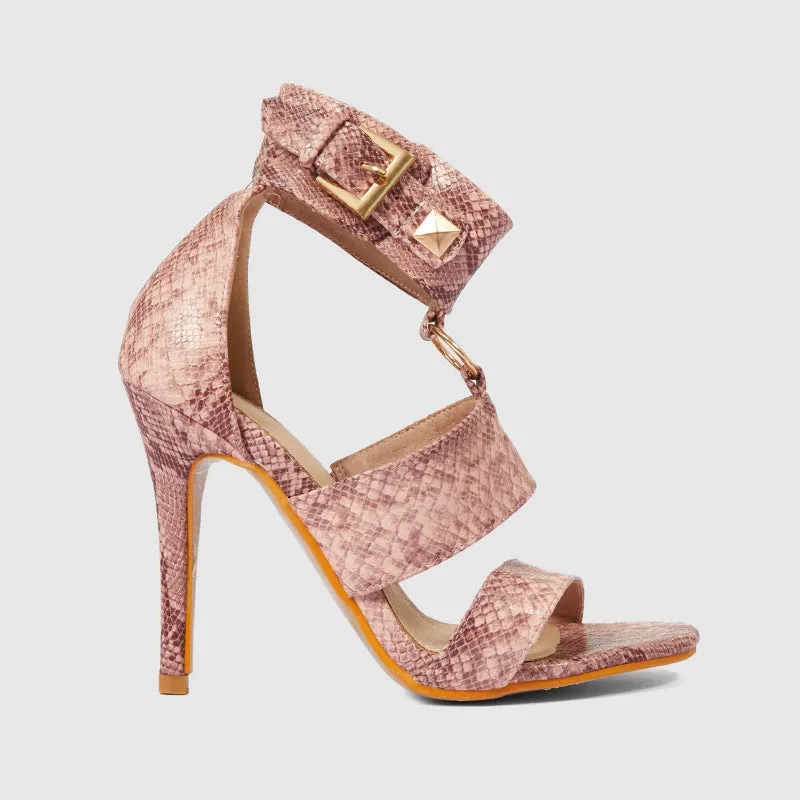 Stiletto Heels with Hollow Buckles Pink