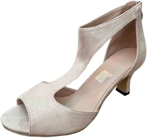 Summer Sandals for Women Open Toe Stiletto Heels T-Strap Dress Shoes Cutout Low Kitten Heeled Back Zip Retro Pumps