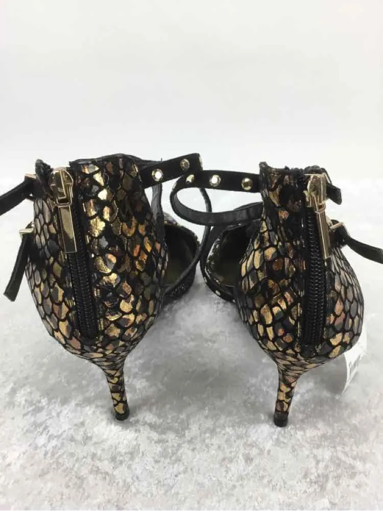 Thalia & Sodi Women Size 11 Black/gold man-made ankle strap Heels