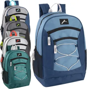 Trail maker 18 Inch Bulk Backpacks with Bungee Cord, Padded Adjustable Straps 24 Pack of Wholesale Backpacks in Bulk for Kids, Adults (Boys Color Assortment)