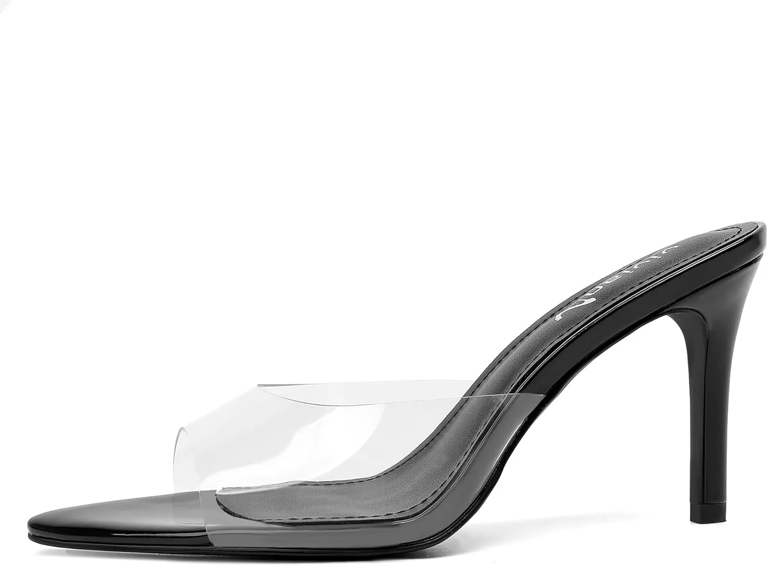 vivianly Clear Pointed Toe Heels Sandals Transparent Strap Stiletto High Heels Slip on Mules for Women